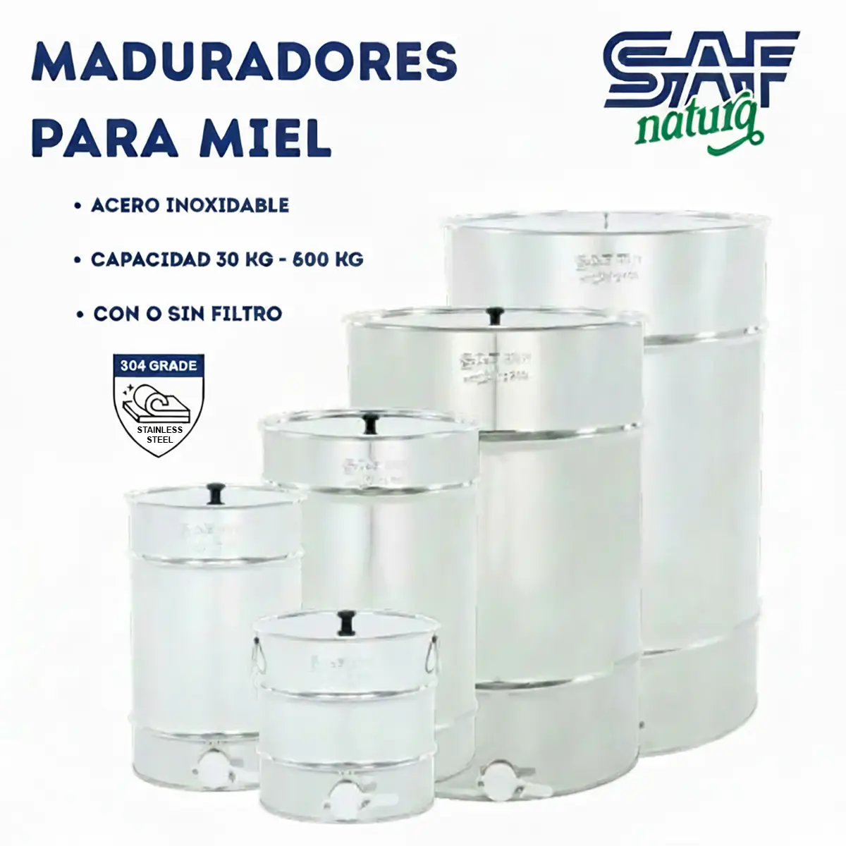 Maturadores de mel Tipo 2 SAF Lyson em aço inoxidável AISI 304 para apicultura profissional