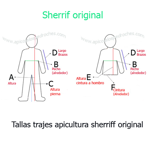 Guia de tamanhos do vestuário de apicultura Sherriff