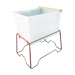 Uncapping plastic bucket with support.