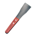 Curved tip flat spatula with wooden handle.