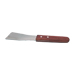 Curved tip flat spatula with wooden handle.