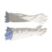 Thin white nitrile glove, long cuff.